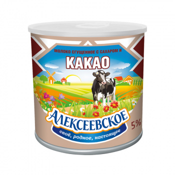 Молоко сгущенное с сахаром и какао 5% 380г, Алексеевское