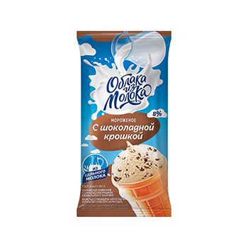 Мороженое сливочное с шоколадной крошкой в вафельном стакане, 70г, Облака из Молока